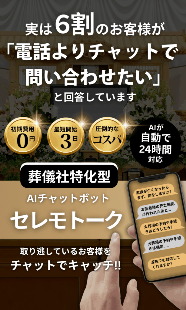 実は ６割 のお客様が 「電話よりチャットで 問い合わせたい」 と回答しています 葬儀社特化型 AIチャットボット セレモトーク